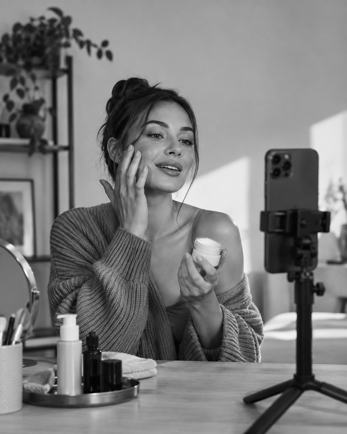 Créatrice réalisant une vidéo UGC beauté